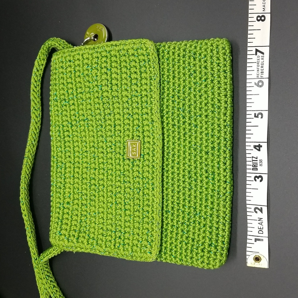 The Sak Crochet Lime Green with Green Sparkle Square Zipper Crossbody Bag - Picture 11 of 14